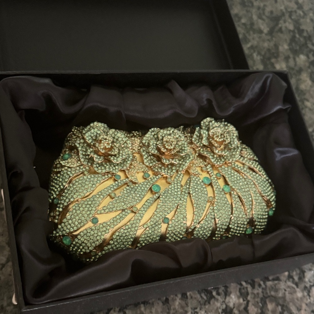 Gold and pale Green high quality Embellished Clutch NWT - Picture 12 of 13